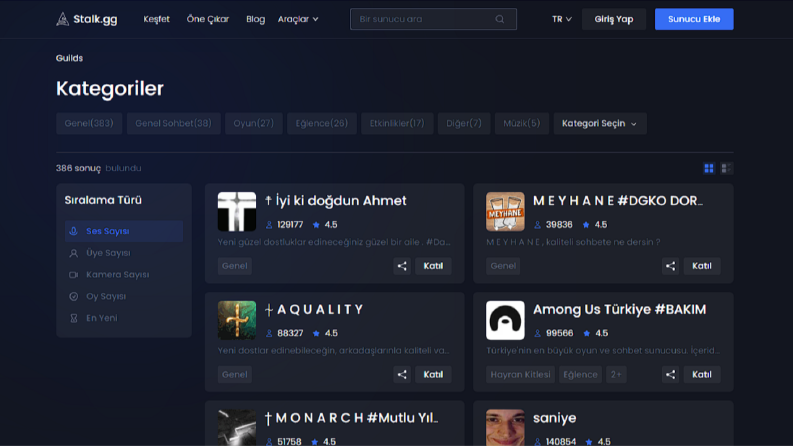 Discord sunucularının listesi