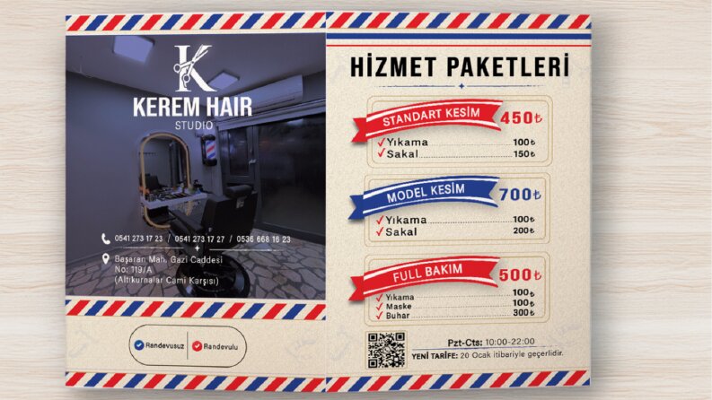Modern Berber ve Kuaför Fiyat Listesi/Menü Tasarımı