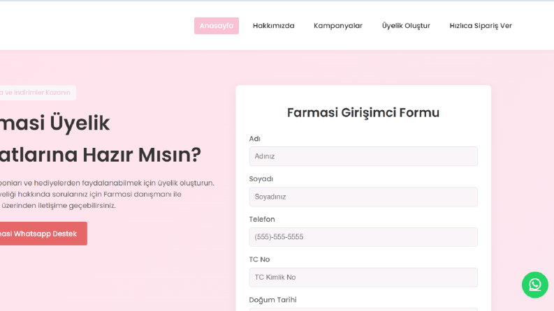 Farmasi Üyelik Başvuru Formu – Lead Toplama Web Sitesi
