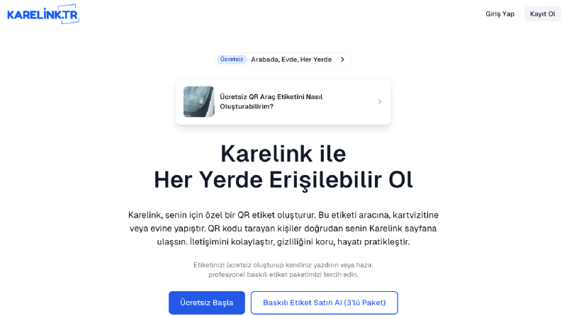 QR Etiket Oluşturma Sitesi Karelink.tr Full Yazılım Projesi