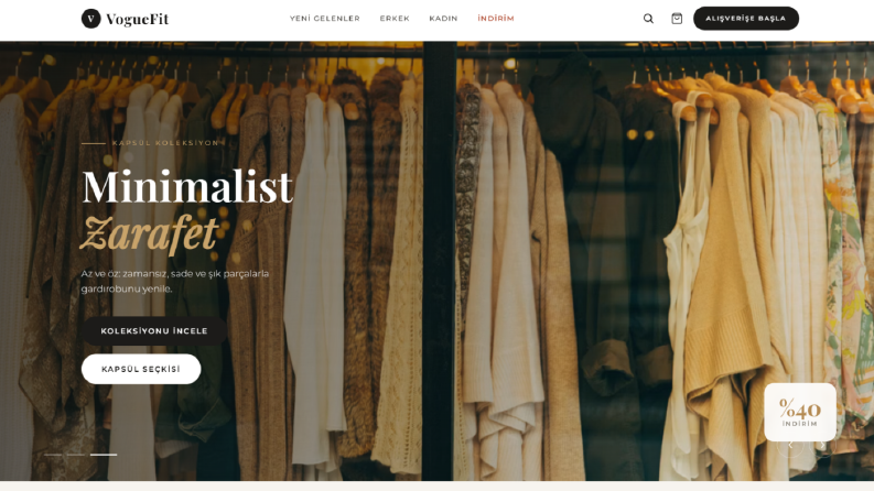 VogueFit - Minimalist E-Ticaret & Moda Web Sitesi