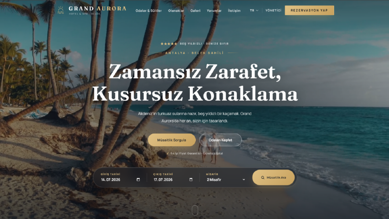 Oteller İçin Online Rezervasyon Sistemli Modern Web Sitesi