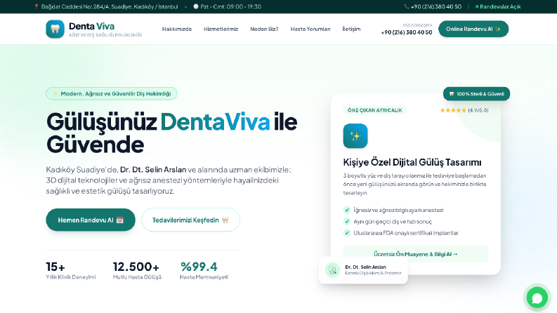 Diş Kliniği İçin Modern & Dönüşüm Odaklı Landing Page