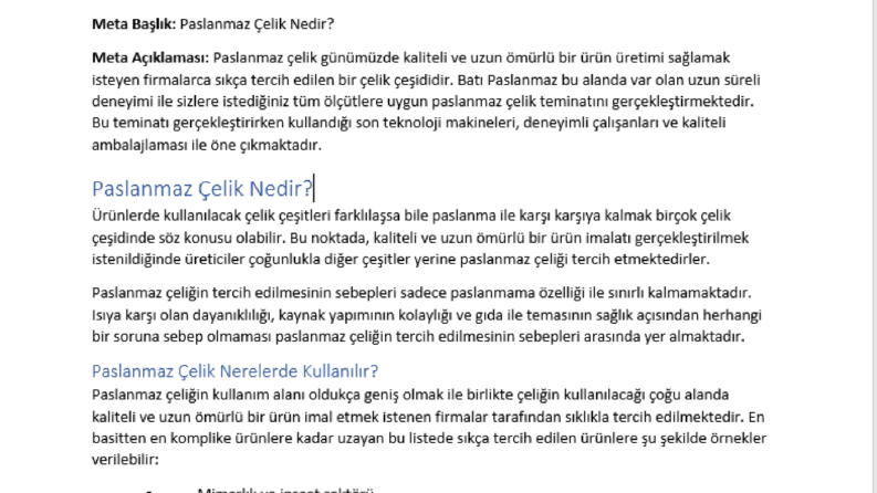 BATI PASLANMAZ ÇELİK