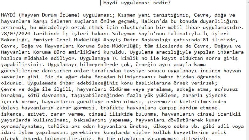 HAYDİ ( Hayvan Durum İzleme) Mobil İhbar Uygulaması
