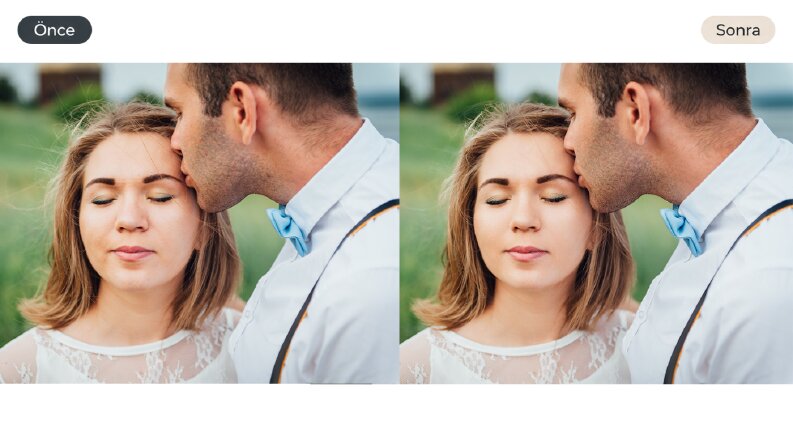 Profesyonel düğün ve portre fotoğrafı rötuşu | Önca & sonra