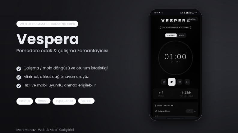 Vespera – Pomodoro Odak ve Çalışma Zamanlayıcısı