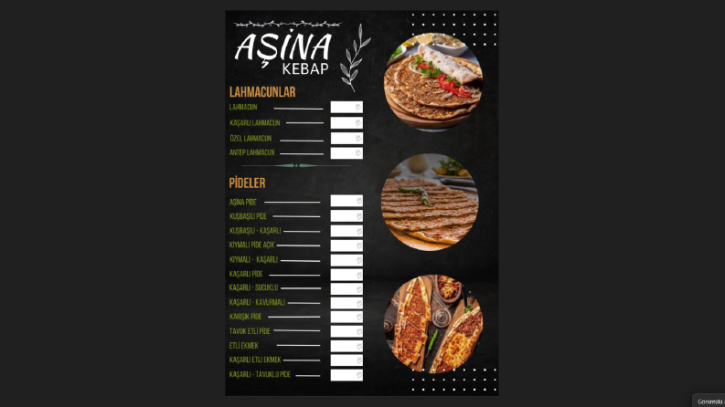 Aşina Kebap Menü Tasarımı