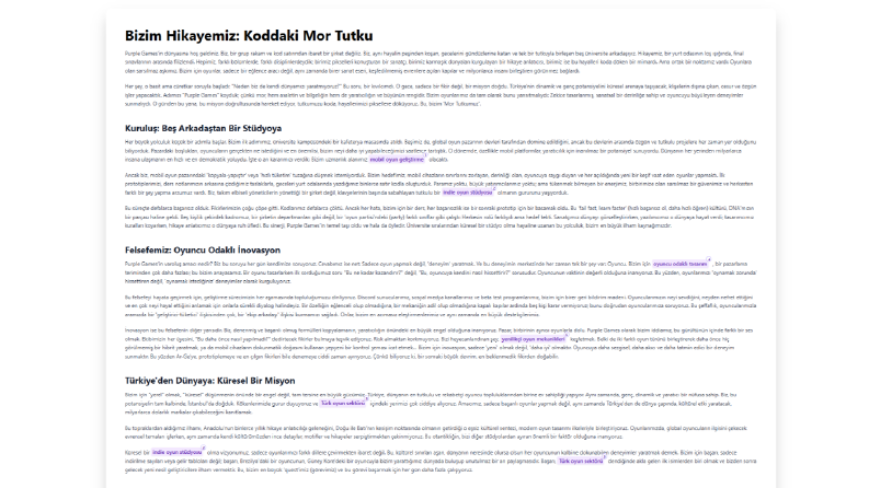 Purple Games - Web Sitesi İçeriği (Standart)